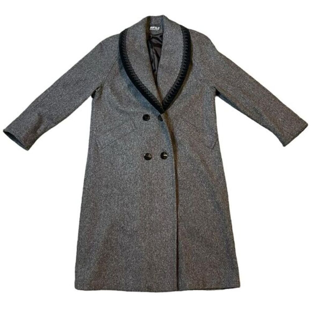 Vintage Jofeld De‎ Ball Women's Wool Coat Grey and Black 90s Double Breasted